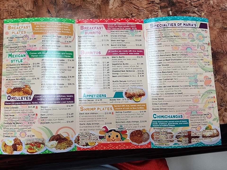 Close-up of menu sections and item names.